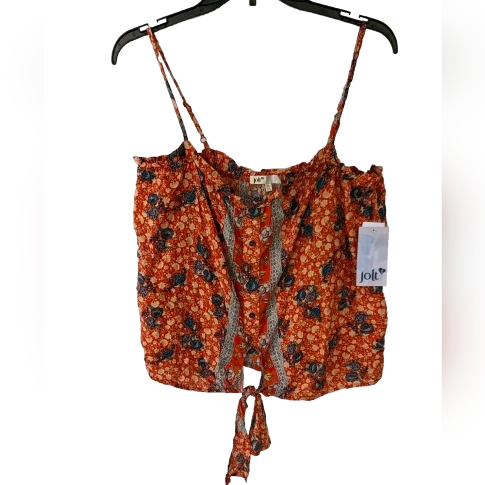 Ladies Floral Button Spaghetti Straps Top